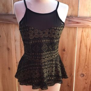 Black and gold peplum top